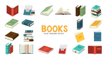 Set of color illustrations with books on white background.のイラスト素材
