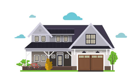 Color illustration with house on white background.のイラスト素材