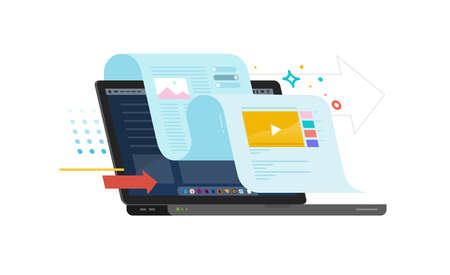 Illustration of working with information in digital form. Color illustrations on white background.