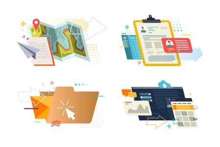 Set of colored illustrations on a white background on the topic of marketing.のイラスト素材