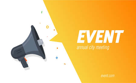Event poster. Screaming information from megaphone on colored background.のイラスト素材
