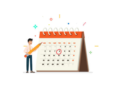 Poster depicting a man with a pencil on a calendar background. Event date.のイラスト素材