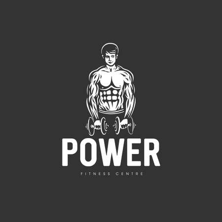 Logo with the image of a muscular man on the theme of fitness and weightlifting.のイラスト素材