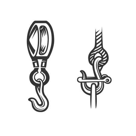 rope hook. design element. Black and white vector illustration.のイラスト素材