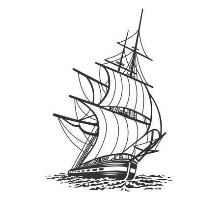 Ship, sailboat. design element. Black and white vector illustration.のイラスト素材