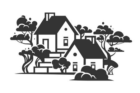 Private house illustration. Monochrome illustration. design element.のイラスト素材