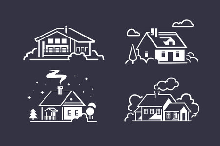 Private house illustration collection. Monochrome illustrations. design elements.のイラスト素材