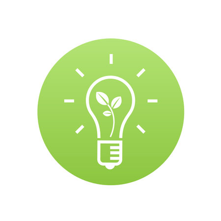 Green light bulb icon on white background. Green illustration. Environmentally friendly energy.のイラスト素材