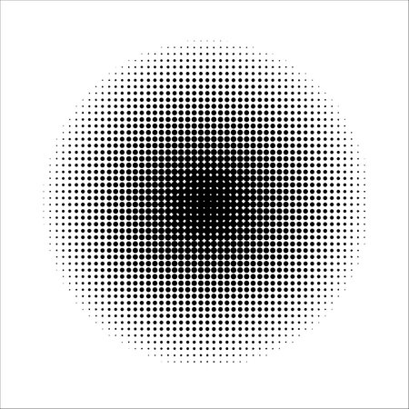 Abstract halftone circle of dots. Black and white illustration. Halftone dot pattern, dot fade effect, mottled vector illustration.のイラスト素材