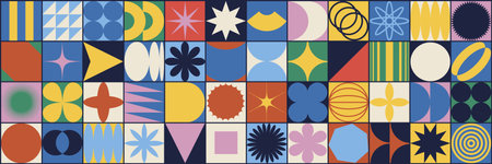 Modern colored grid background with geometric shapes, geometric graphics and abstract background set.のイラスト素材