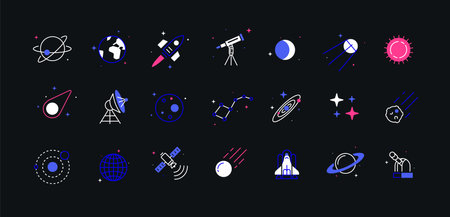 Set of astronomical and space icons, linear style. Beautiful modern icons.