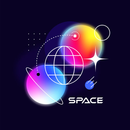 Abstract colored planets in space. Amazing space illustration of celestial bodies and objects for design.のイラスト素材