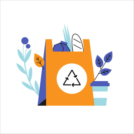Eco package. Modern flat vector concept illustration of a paper bag. Metaphor of ecological lifestyle.のイラスト素材