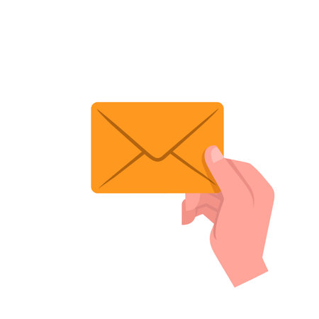 Envelope with letter in hand. Color illustration on a white background.のイラスト素材