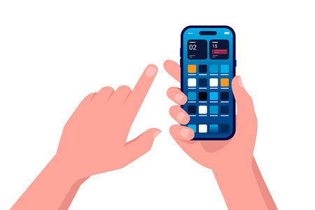 Male hand holding a phone. Application screen.のイラスト素材