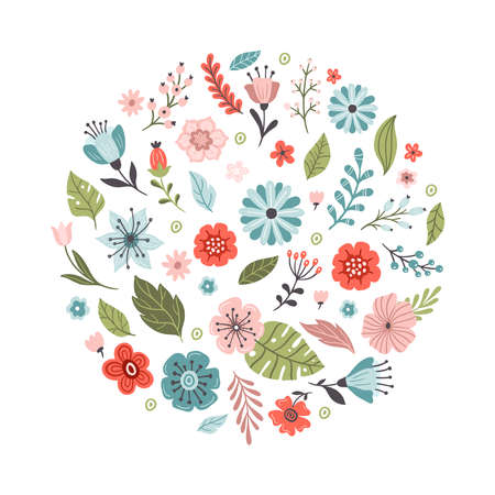 Lovely hand-drawn spring flowers. Floral vector illustration. Great for a logo, website, flyer, postcard, print or banner.のイラスト素材