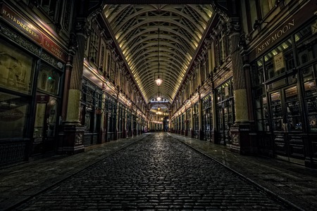 LONDON, UK - OCTOBER 4, 2014: Leadenhall Market in the City of London, empty of people on a Saturday...