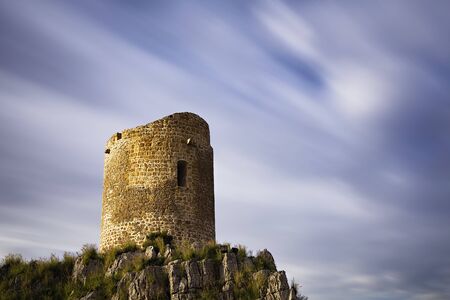 Long exposure of a 16th century watch tower at Isola Delle Femmine in Sicily.の写真素材
