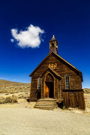 BODIE, USA - OCTOBER 6, 2015: A historic wooden church in the deserted mining town of Bodie in California. The old wild west town is now a state park.のeditorial素材