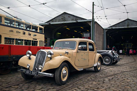 CRICH, ENGLAND - APRIL 17, 2017: Vintage Citroen car at the World War II - Home Front 1940s event at Crich Tramway Village in Derbyshire, UK, home of the National Tramway Museum.のeditorial素材