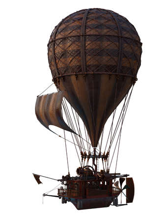 Steampunk hot air balloon. 3D illustration isolated on a white background.の写真素材