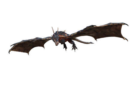 Wyvern or Dragon fantasy creature in flight hunting, 3D illustration isolated on white.