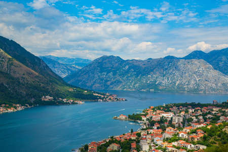 Kotor, Montenegro - July 12, 2019: Scenic view of the Bay of Kotor in Montenegro which is often called Europe's southernmost fjord.のeditorial素材