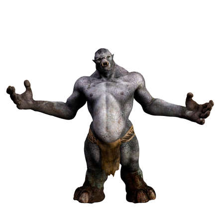 Fantasy mythical troll creature from Scandinavian folklore standing with arms spread wide. 3D...