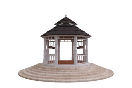 3D illustration of a summer gazebo with marble steps and a tiled roof isolated on a white background.の写真素材