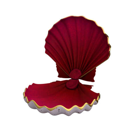 Undersea fantasy clam shell mermaid bed. 3D rendering isolated on white background.の写真素材