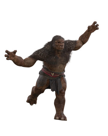 Fantasy Troll running in aggressive pose. Isolated 3D rendering.の写真素材