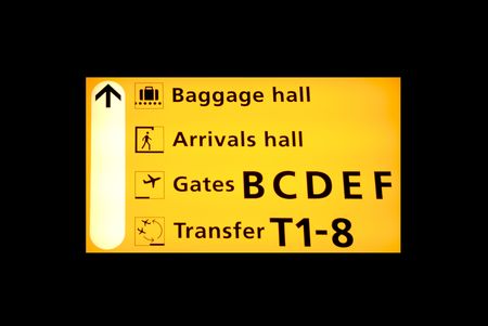 Airport sign to the baggagehall, arrivals or transfer on Schiphol Airportの写真素材