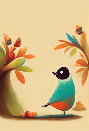 Illustration of Colorful Bird for Kids Children Book in Watercolor Painting Art Cartoon Characterの写真素材
