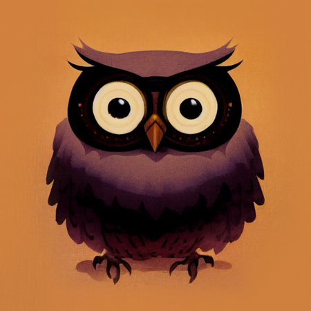 Cute Little Owl Illustration for Kids Children Book in Watercolor Painting Art Cartoon Characterの写真素材