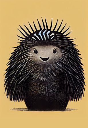 Animal Illustration of Porcupine Cute Little Hedgehog for Kids Children Book in Watercolor Painting Art Cartoon Characterの写真素材