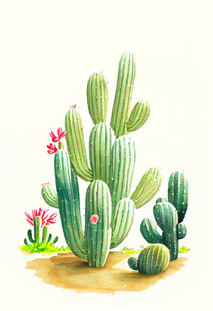 Illustration of Cactus plant in Watercolor Painting Style for wedding stationary, greetings, wallpapers, fashion, background.の写真素材