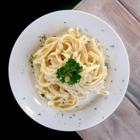 Spaghetti carbonara, italian pastaの写真素材