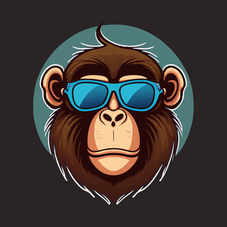 Illustration of Monkey Head Face for mascot and logo. Geek Chimpanzee Icon Badge Posterのイラスト素材