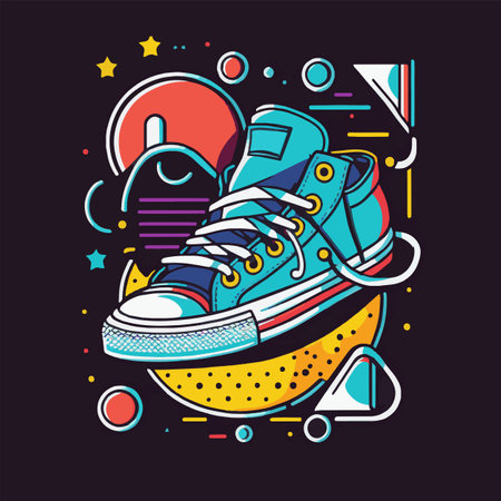 Sneakers illustration, isolated. Basketball shoe linear silhouette. Sneaker shop logo. Man sport footwear. Casual fashion bannerのイラスト素材