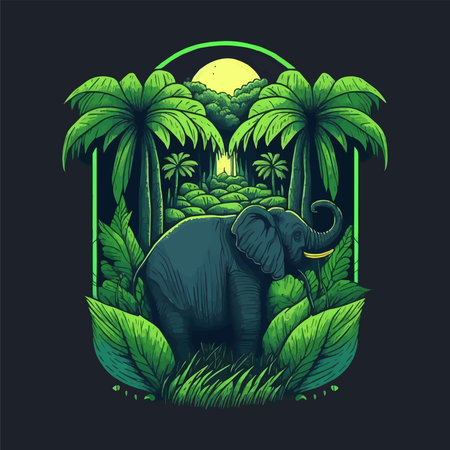 African safari elephant logo - illustration, emblem, Mascot, Badge design on dark backgroundのイラスト素材