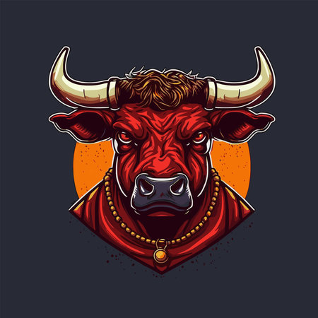 Illustration Of Bull head logo mascot design. Buffalo Face Vector Designのイラスト素材