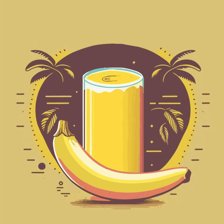 illustration of fresh banana slices juice fruit in glass in Vector Flat Colorのイラスト素材