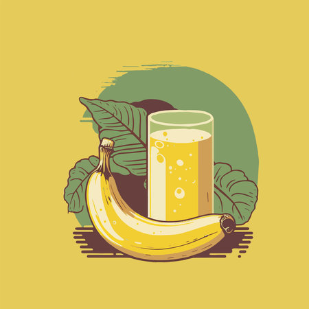illustration of fresh banana slices juice fruit in glass in Vector Flat Colorのイラスト素材
