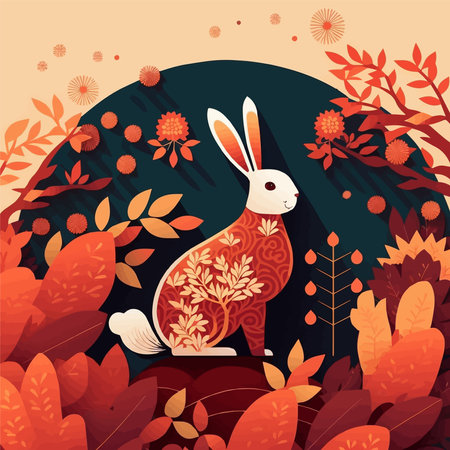 illustration of Chinese new year 2023 year of the rabbit - Chinese zodiac symbol, Lunar new year concept, colorful modern background design paper cut style on color Backgroundのイラスト素材