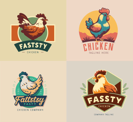 Set of logo Badges with Chicken Rooster logo Collection in Retro vintage style Emblems. Premium Logo Design Vector Illustration.のイラスト素材