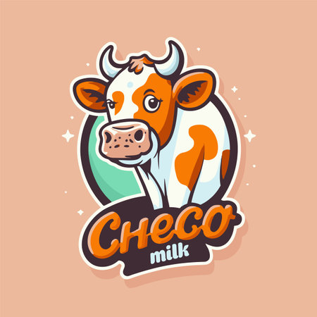 logo set of cute cow face Cartoon Character. Happy cow milk mascot vector Illustrationのイラスト素材