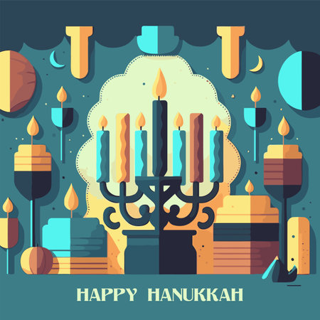Hanukkah greeting card. Love and Light for Hanukkah Jewish holiday cardsのイラスト素材