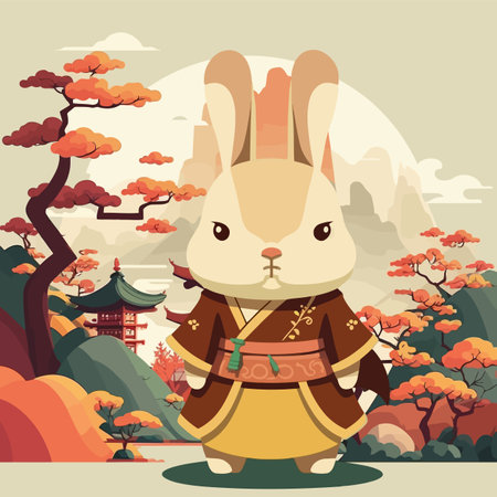 Chinese New Year Lunar 2023 Happy Chinese new year 2023 rabbit . Animal holidays cartoon characters. year of the Rabbit zodiac signs.のイラスト素材