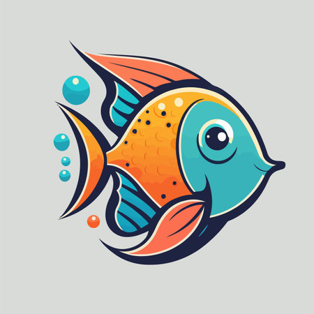 illustration of cute funny fish in cartoon style. flat vector graphic of sea animal for logo icon or mascotのイラスト素材