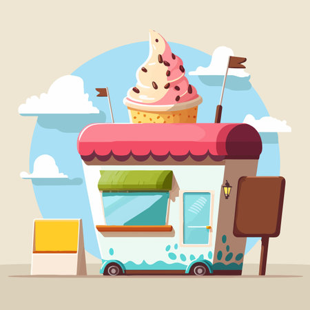 illustration of shop store fruit yogurt ice cream gelato logo icon cartoon art design in vector flat outline color styleのイラスト素材